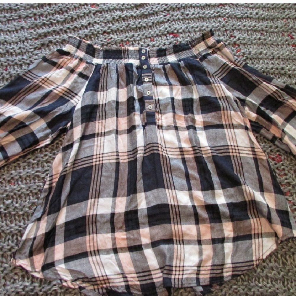 Plaid Off Shoulder Top